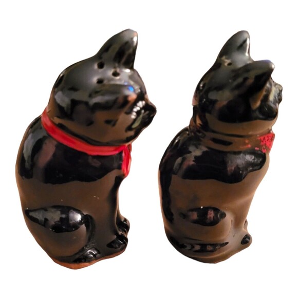 Vintage 1950s Shafford Black Cat Redware Salt & Pepper Shakers *READ* - Picture 7 of 11